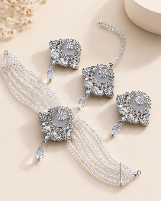 Elegant Crystal White Beads Jewelry Set
