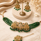 Emerald Green Beaded Choker Set with Matching Earrings & Maang Tikka