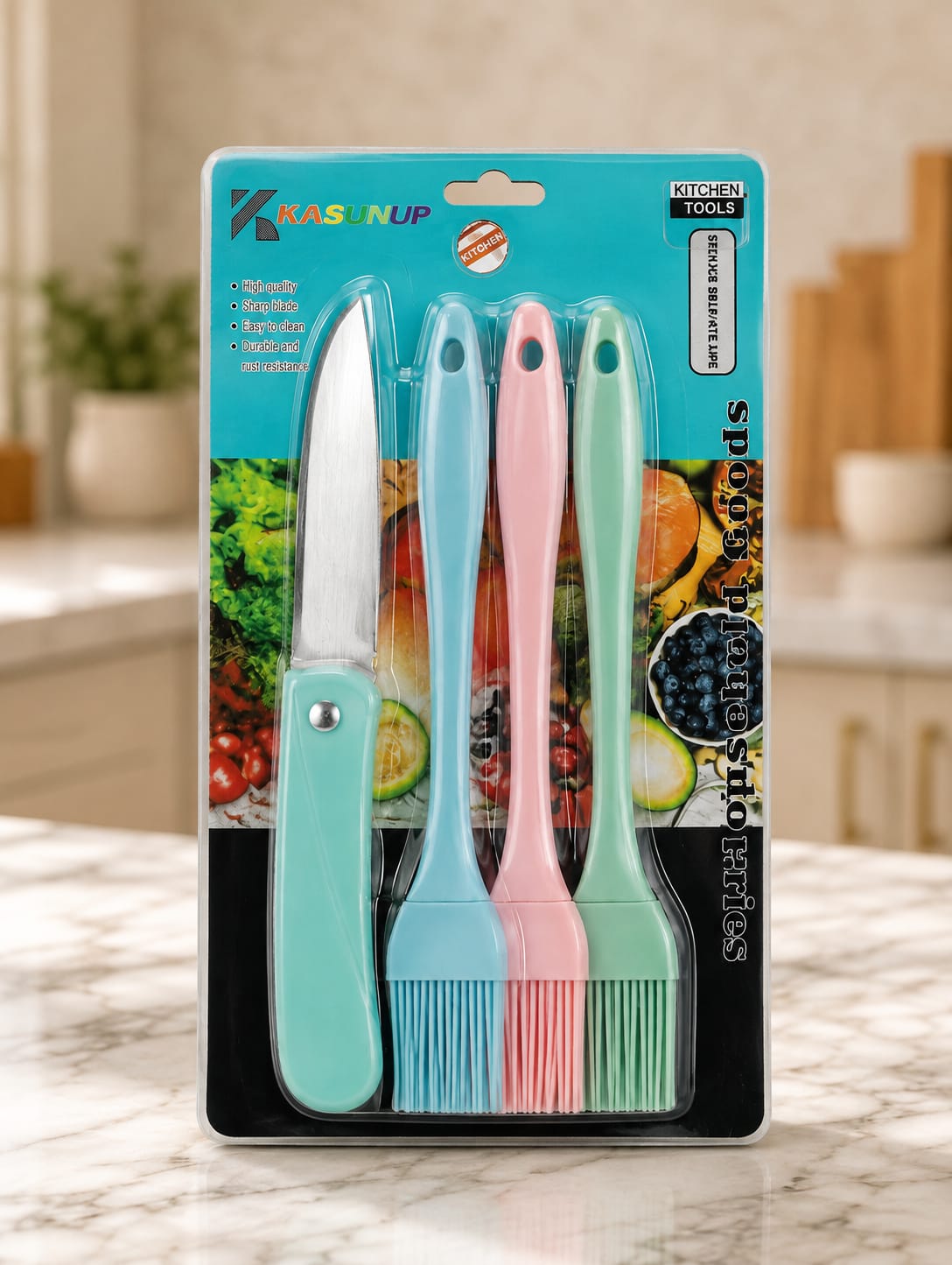 4-Piece Kitchen Knife & Silicone Basting Brush Set