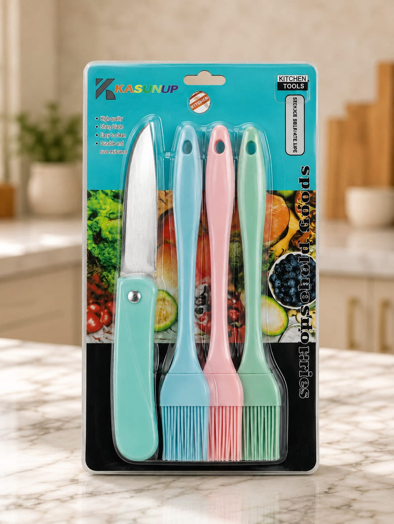 4-Piece Kitchen Knife & Silicone Basting Brush Set