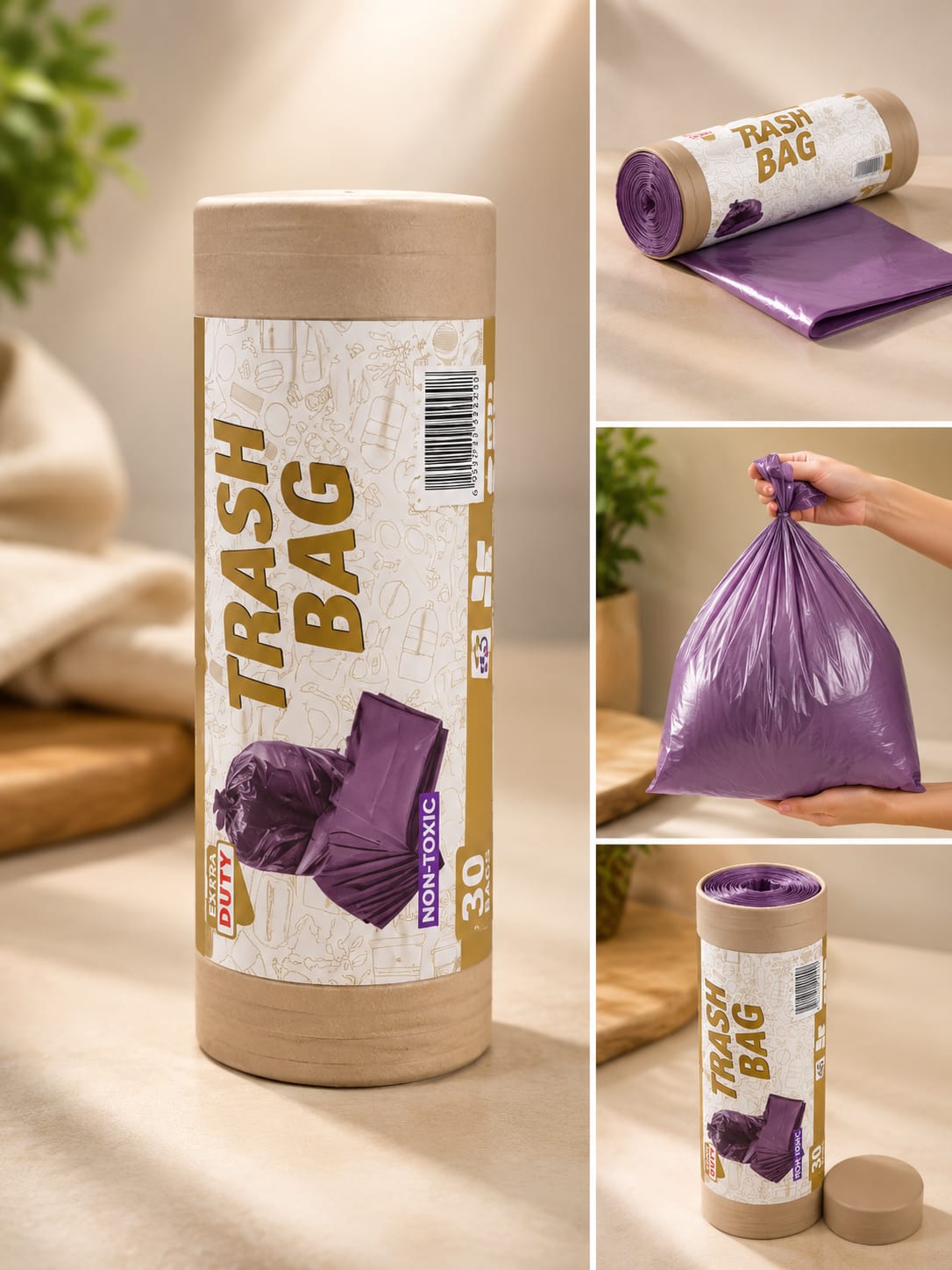 Heavy-Duty Trash Bags Roll – Strong, Leak-Proof & Non-Toxic (30 Bags)