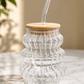 Elegant Ripple Glass Tumbler with Bamboo Lid & Glass Straw