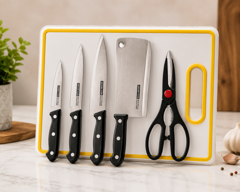 5-Piece Kitchen Knife & Scissors Set with Cutting Board