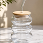 Elegant Ripple Glass Tumbler with Bamboo Lid & Glass Straw