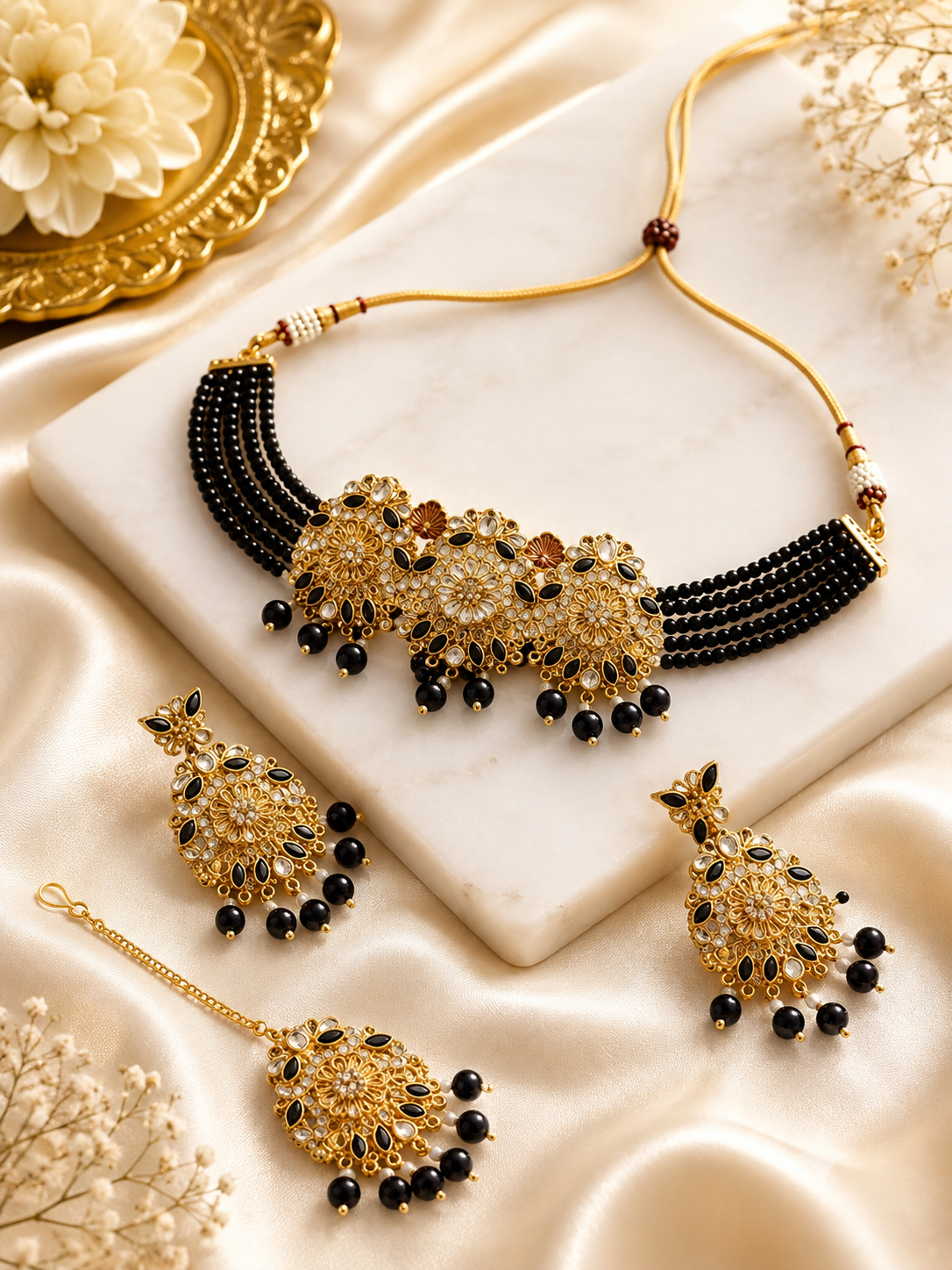 Elegant Black Beads Jewelry Set