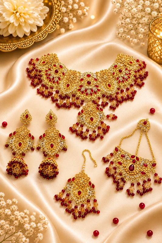 Elegant Red Beads Bridal Jewelry Set
