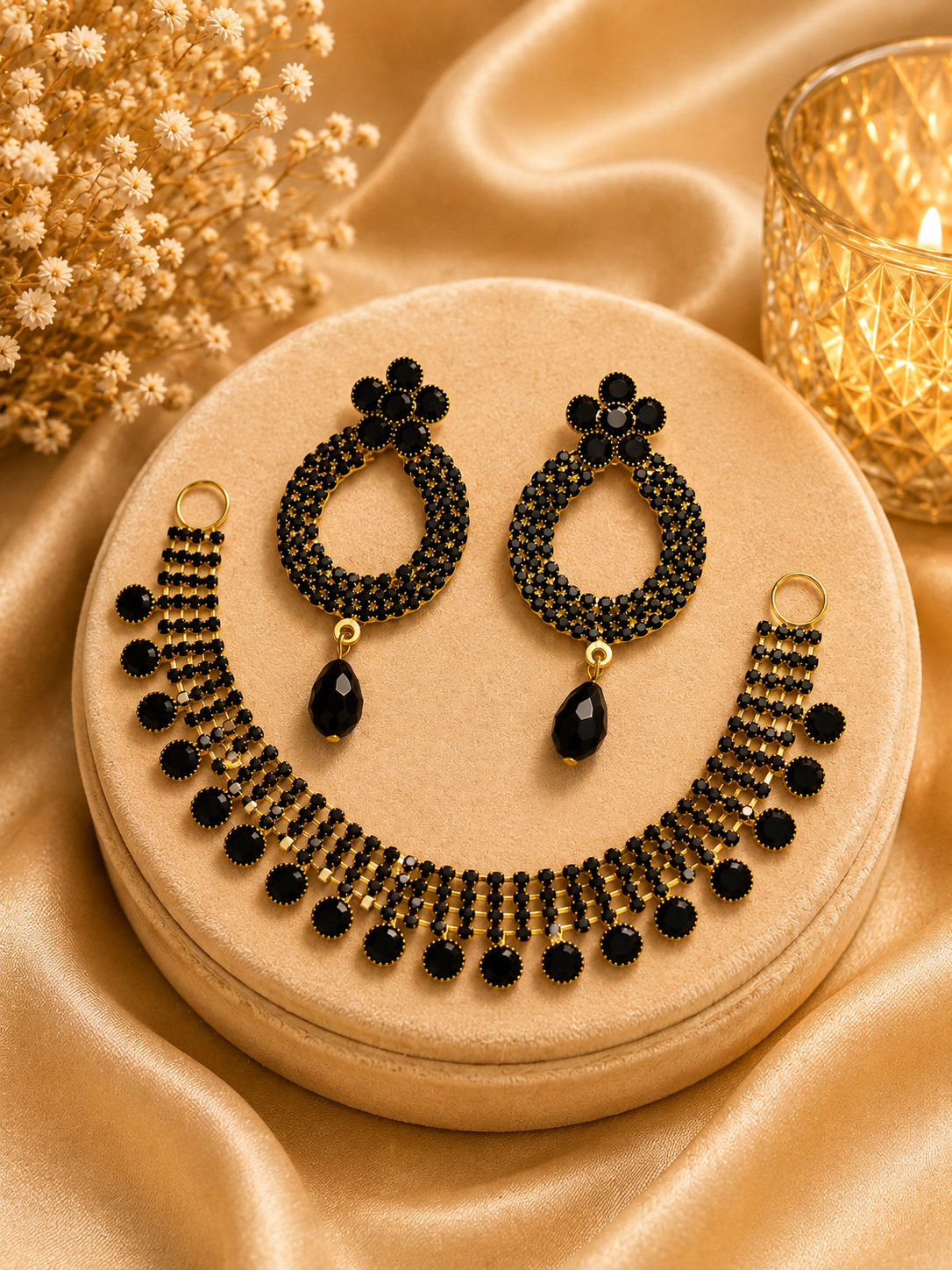 Elegant Black Crystal Jewelry Set
