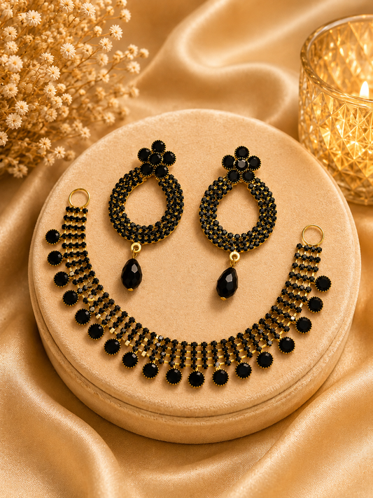 Elegant Black Crystal Jewelry Set