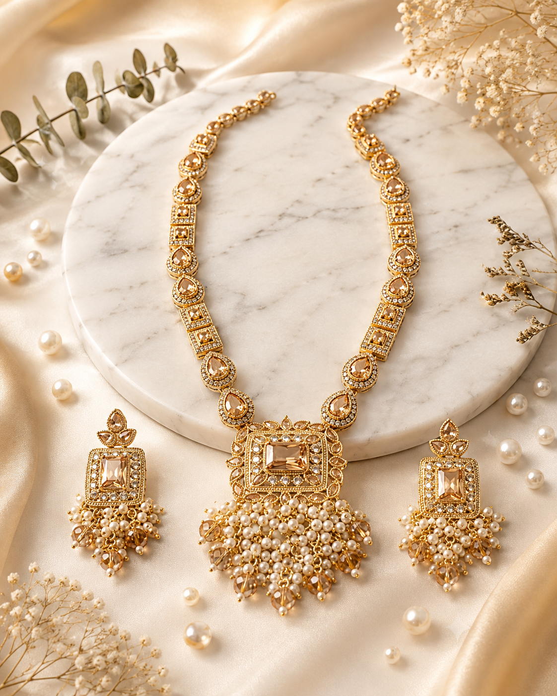 Elegant Pearl Crystal Jewelry Set
