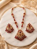 Elegant Ruby Red Pendant Necklace Set with Matching Earrings