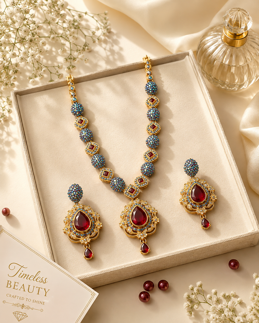 Royal Ruby & Sapphire Statement Necklace Set